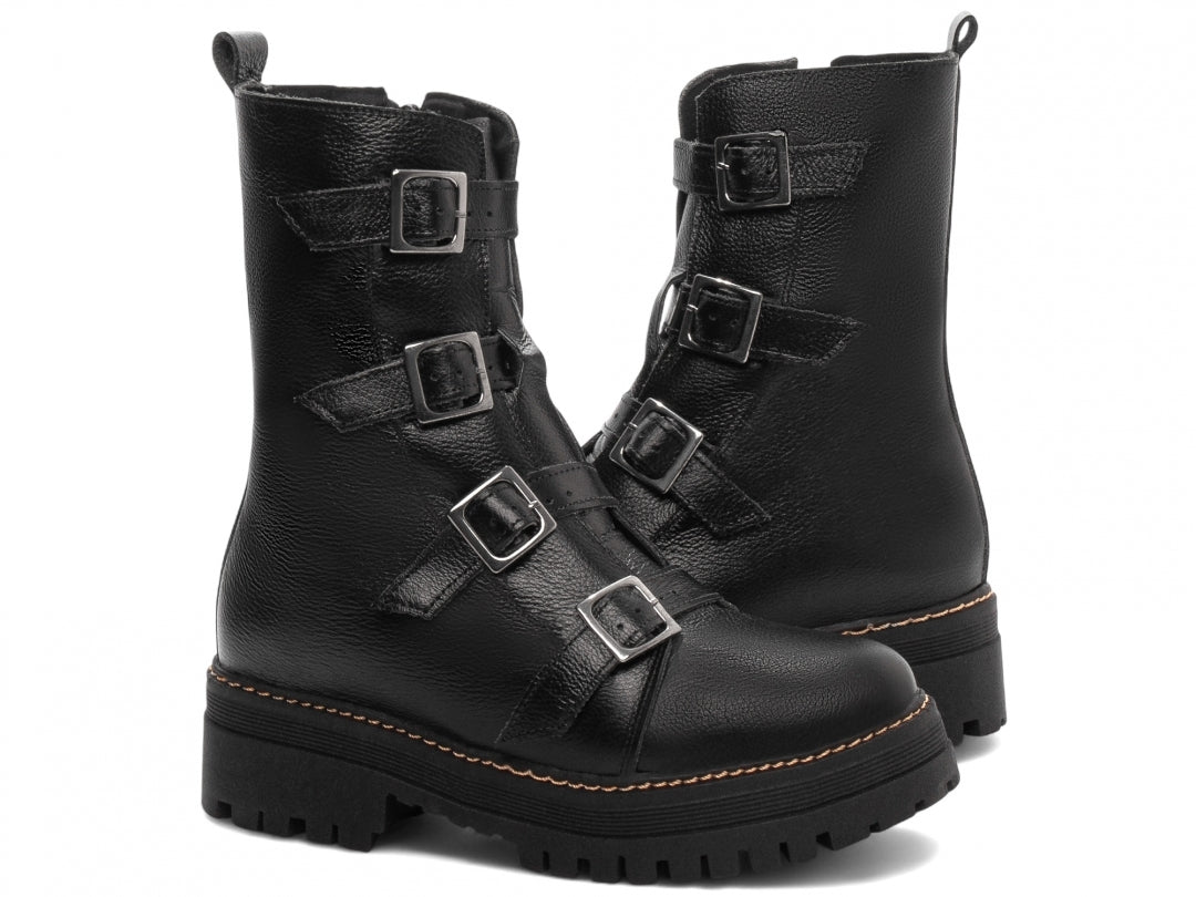 Bota Coturno Couro Tratorada