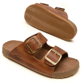 Sandália Papete Couro  Tiras Fivela Anatômica