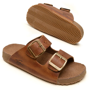 Sandália Papete Couro  Tiras Fivela Anatômica