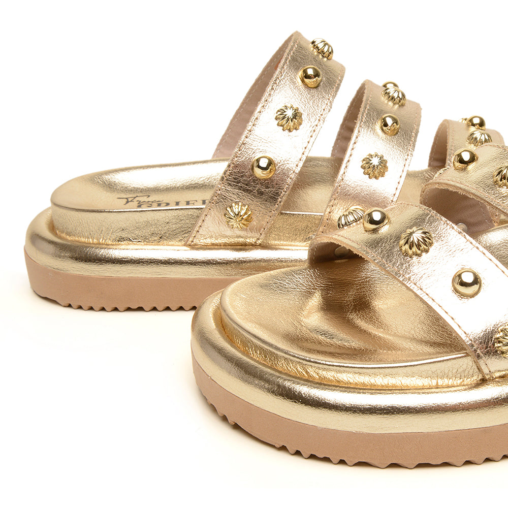 Papete Feminina Couro em Ouro