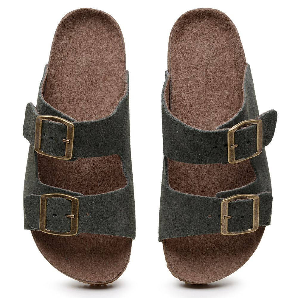 Sandália Papete Couro  Tiras Fivela Anatômica