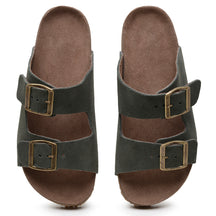 Sandália Papete Couro  Tiras Fivela Anatômica