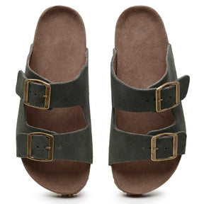 Sandália Papete Couro  Tiras Fivela Anatômica