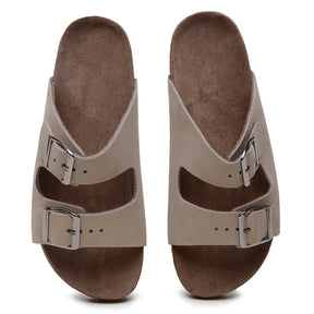 Sandália Papete Couro  Tiras Fivela Anatômica