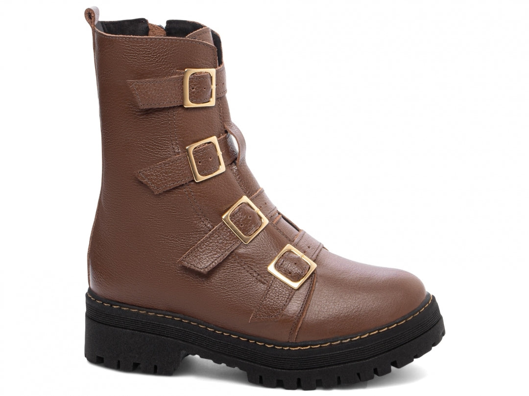 Bota Coturno Couro Tratorada