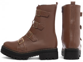 Bota Coturno Couro Tratorada