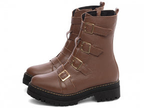 Bota Coturno Couro Tratorada