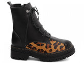 🐆 Bota Tratorada Antonella Couro Legítimo com Cadarço e Detalhe Animal Print