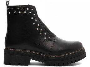 BOTA PRETA ANTONELLA COM ELASTICO E APLIQUES PRATA- COURO LEGITIMO
