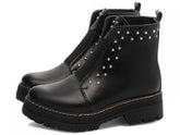 BOTA PRETA ANTONELLA COM ELASTICO E APLIQUES PRATA- COURO LEGITIMO