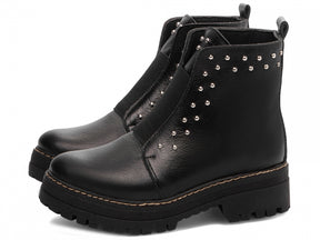 BOTA PRETA ANTONELLA COM ELASTICO E APLIQUES PRATA- COURO LEGITIMO