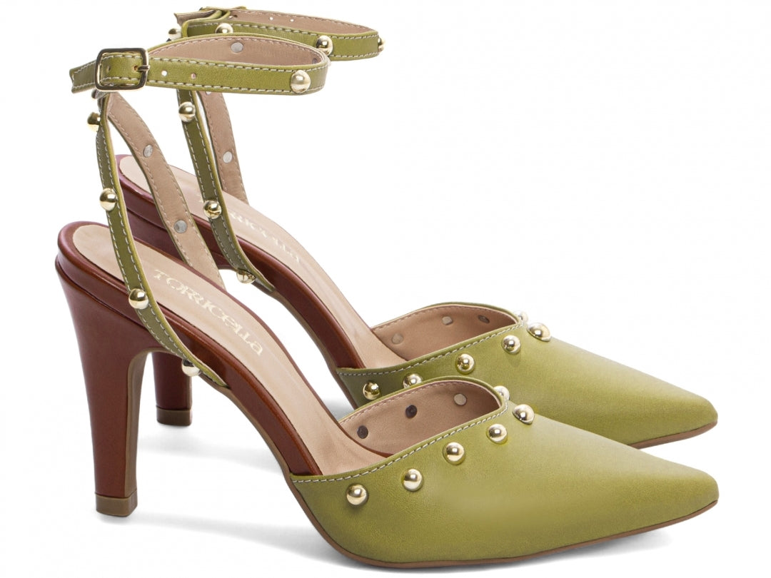 O Scarpin Verde e Caramelo Pietra